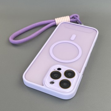 熱銷🏆帶掛繩水晶鏡頭保護套啞光亞克力硬殼紫色兼容 iPhone 11 12 13 14 15 16 pro max