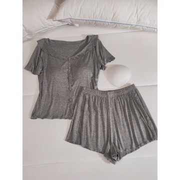 夏季睡衣女帶胸墊短袖短褲長褲三兩件套薄款莫代爾甜美性感家居服