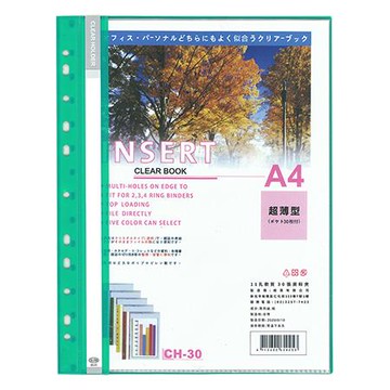 全勝CHUNG SENG 11孔PP軟質資料簿/30張/CH30/綠
