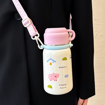 可愛保溫杯女童學生上學專用水杯兒童便攜蓋子可喝水外出斜挎杯子