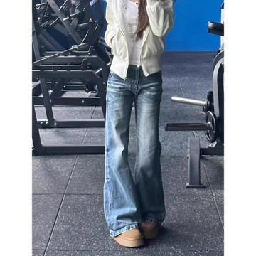 美式復古微喇牛仔褲女春秋大碼胖mm低腰寬松顯瘦不貼腿喇叭拖地褲
