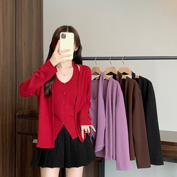 💕甜心大尺碼💕大尺碼 2025春裝新款胖mm大碼女時尚純欲風掛脖v領背心開衫外套套裝