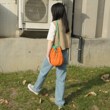 不會找不到的紅蘿蔔/棉繩編織/ 側背包 斜背包 束口編織包