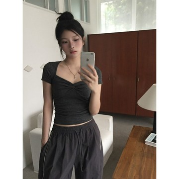 【PRPN】短袖T恤 辣妹上衣 衣服女 性感衣服 低胸 短版上衣 修身t恤 夏日穿搭