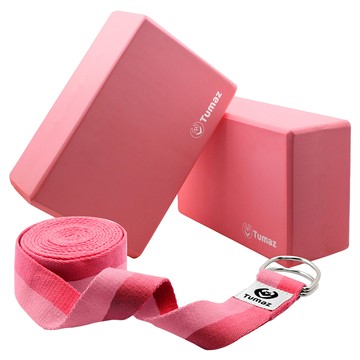 Tumaz 月熊 EVA瑜珈磚繩組 50D軟硬適中 環保EVA材質 止滑減震  瑜珈磚22.5 x 14.5 x 7.5cm + 瑜珈繩300cm  亮桃紅  1組