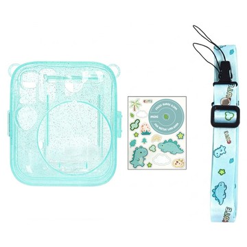 HYAN 海恩 適用於拍立得副廠水晶殼 相片袋閃粉殼 + 背帶 + 貼紙 mini13適用 蜜瓜綠  1套  CAI010