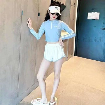 🍭臺灣出貨🍭女童泳衣高顏值2025新款兒童洋氣分體泳裝大童女孩長袖防曬游泳衣