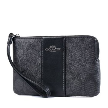 COACH 配色防刮皮革手拿包-灰黑