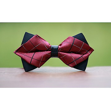 拉福  高檔尖角領結新郎結婚領結糾糾 (暗紅格)