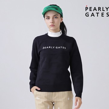 【ṔEARLY GATES】女款深藍色立體提花LOGO圓領長袖針織衫  JLW40922