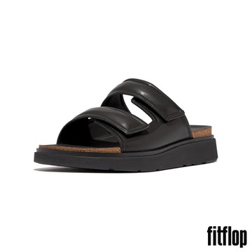 【FitFlop】GEN-FF 可調式軟墊皮革雙帶涼鞋-男(黑色)