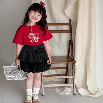 🎀biubiu童裝🎀馬年過年內搭紅色短袖T恤夏季新款本命年女童寶寶純棉上衣春