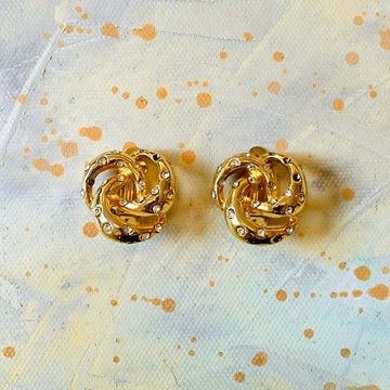 【NaSuBi Vintage】水鑽鑲嵌金屬耳夾古董耳環