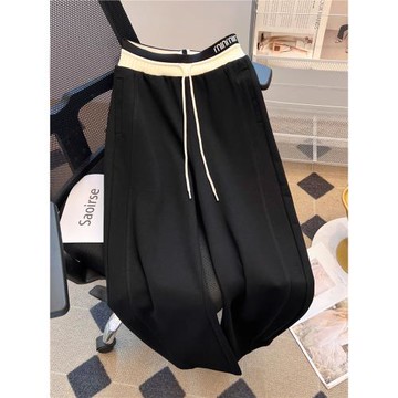 歐洲站早秋新品休閑彎刀褲抽繩