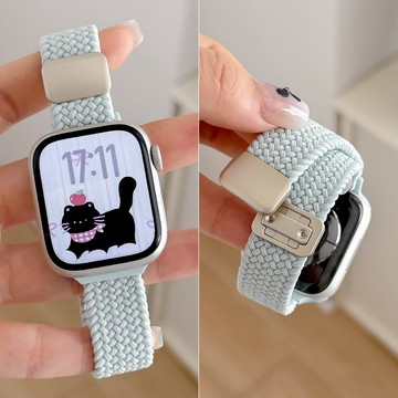 【細款】iwatch10錶帶S11蘋果手錶applewatch9秋冬新款S8尼龍S7編織磁吸S6高級可愛透氣SE女S10