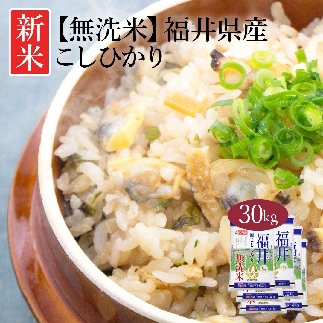 無洗米 米 福井県産 こしひかり 30kg 5kg 6セット 令和5年産 新米 お米 こめ 30キロ 安い おこめ 白米 国産 食品 ギフト 引っ越し 挨拶 内祝い お中元 お歳暮 送料無料 おくさま