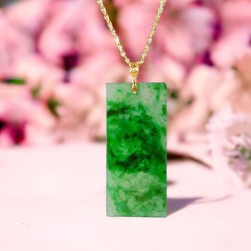 【願‧無事】冰飄綠無事牌項鍊18K金鑲 | 天然緬甸A貨翡翠 | 送禮