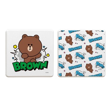 【LINE Friends】珪藻土吸水杯墊-漫畫風系列 漫畫熊大 （2入/組） （10*10*0.9cm）_廠商直送