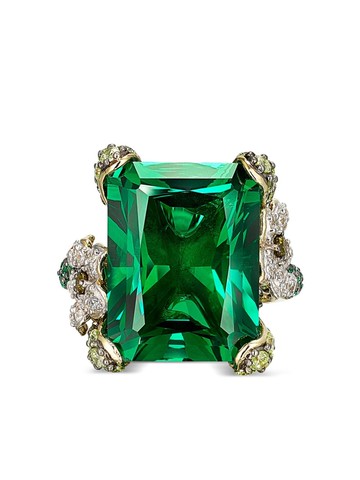 Anabela Chan - 18kt gold vermeil Emerald Cinderella gemstone ring - women - Rhodium Vermeil/White Gold/Sapphire/18kt Yellow Gold Vermeil - 6 - Green