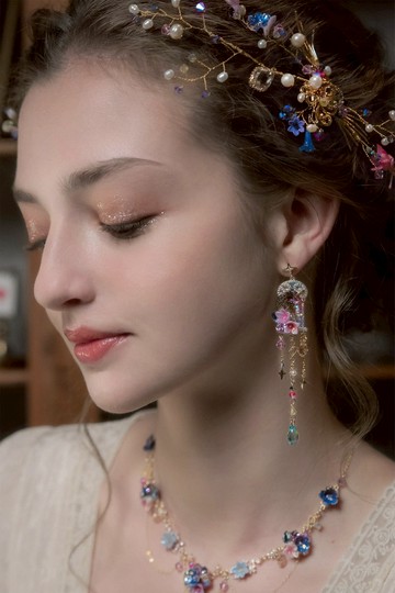 Valeria 婓夜 : 月夜之約925純銀鍍14K金耳環