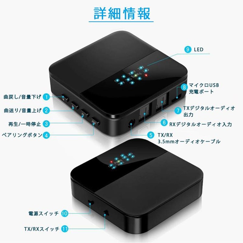 Bluetoothトランスミッター 5.0 Bluetooth レシーバー 2 in 1 高音質 受信機 送信機 一台二役 2台同時接続 aptX  HD aptX LL対応 ワイヤレス オーディオ | LINEショッピング