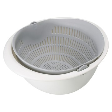 E.dot 翻轉式雙層瀝水籃 洗米洗菜籃 瀝水盆 北歐灰 PP材質  22 x 23.5 x 10cm  1個