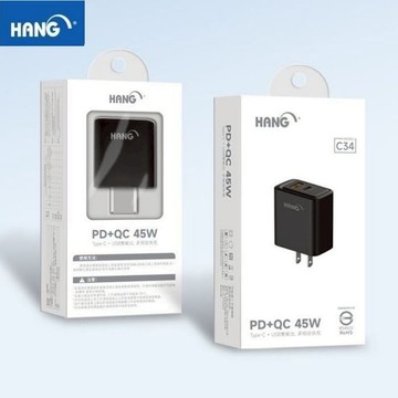 HANG充電頭 gan氮化鎵快充頭 雙孔 PD+QC 30W 45W 65W C33 C34 C35