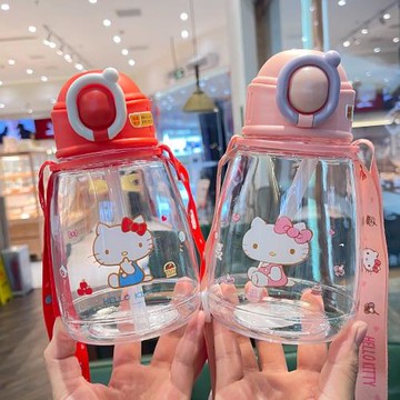 KT貓兒童水壺HELLOKITTY小學生幼兒園男女便攜防摔水杯塑料杯