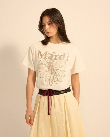 MARDI MERCREDI 金高銀同款 刺繡短TEE 奶油黃色 經典小雛菊 米花 純棉 TSHIRT FLOWERMARDI NEEDLEWORK