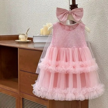 夏日小公主~新款洋氣兒童亮片禮服背心裙女寶寶蓬蓬公主裙韓版無袖蛋糕裙 女童連身裙 童裝 韓版連衣裙 中小童童洋裝
