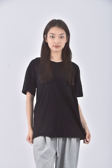 (L) 棉質純棉黑色短袖上衣