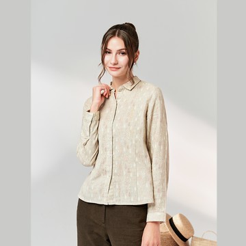 棉麻水滴印花襯衫