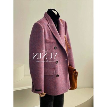 (免運)高端氣質正肩通勤廓形大衣冬季2025年赫本風雙面毛呢呢子西裝外套