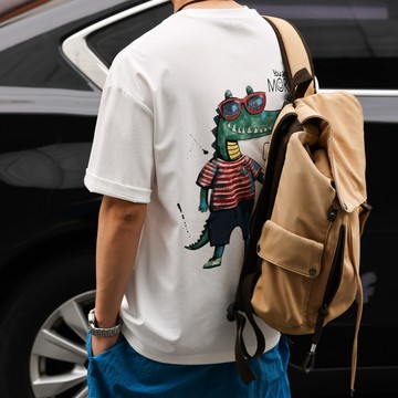 Wuluwear 美式休閒刺繡印花短袖T恤男200g微彈涼感抗皺打底衫夏季