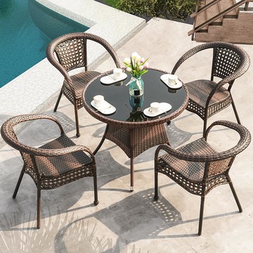 免運費/開發票 戶外桌椅藤椅三件套組合陽臺休閑露臺小茶幾庭院鐵藝藤編滕騰椅子