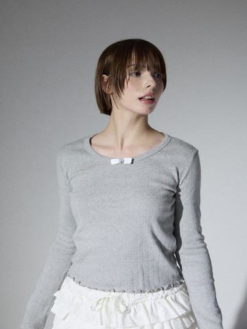 ALIENAR Cubic Ribbon Long-Sleeved Tank [White, Green]