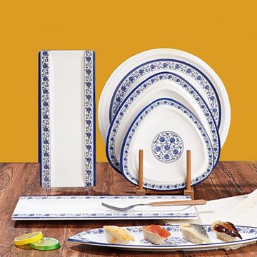 密胺青花涼菜盤子創意火鍋盤仿瓷餐廳點心盤壽司平盤飯店餐盤商用