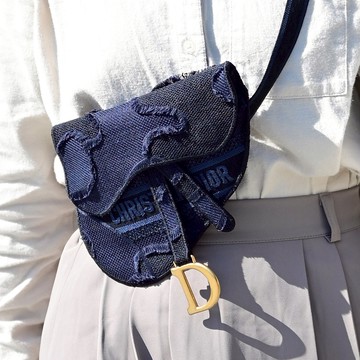 Christian Dior SADDLE 翻蓋釦式迷你腰包/胸口包.深藍