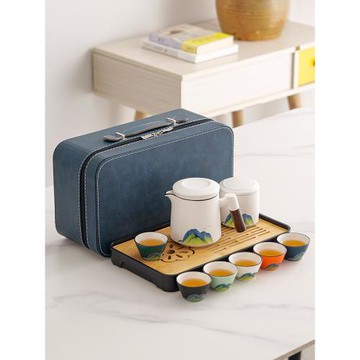 (免運)旅行功夫茶具小套裝戶外車載便攜收納簡約茶盤陶瓷泡茶壺茶杯送禮