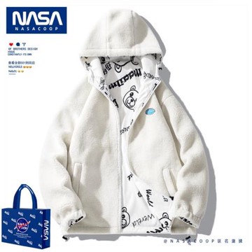 NASA潮牌棉襖棉衣寬松休閑冬季潮外穿男oversize雙面穿連帽