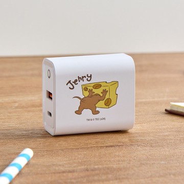 湯姆貓與傑利鼠偷偷觀察USB3.0+PD20W雙孔充電器