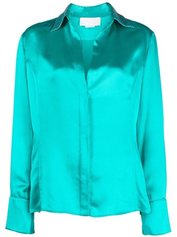 Genny - stud-embellished satin shirt - women - Viscose - 44 - Blue