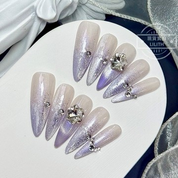 可隔日到貨！羅蘭秘境 純手工貓眼穿戴甲 神秘氣質極光紫 溫柔顯白可拆卸光療甲片 美甲貼片 假指甲 指甲貼 韓國美甲