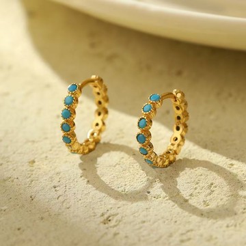 初見家💕鈦鋼金色綠松石耳扣女 輕奢小眾復古高級感圈圈耳環