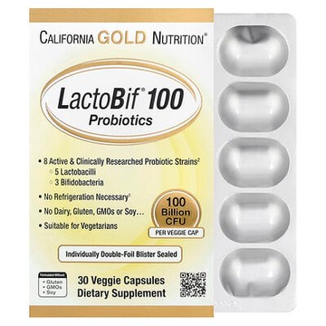 California Gold Nutrition, LactoBif® 100 益生菌，1000 億 CFU，30 粒素食膠囊