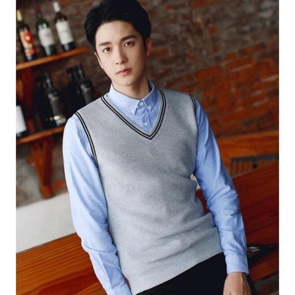 春秋冬ニットベストメンズチョッキ中高年お父さんウールセーターカーディガンベスト カラー 最大76