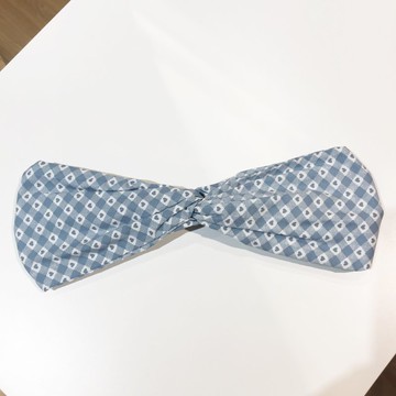 愛心格 / 白 藍 愛心 / 寬版 鬆緊手工髮帶