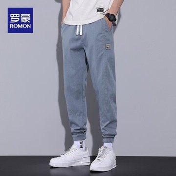 羅蒙束腳牛仔褲男夏季潮流休閑長褲男士2025新款青年時尚彈力褲子