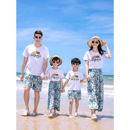 親子裝2025新款夏季一家三口四口洋氣旅游海邊沙灘母子母女套裝