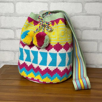 哥倫比亞製 雙揹法 手提和揹帶 Wayuu 編織手工包 粉黃藍綠